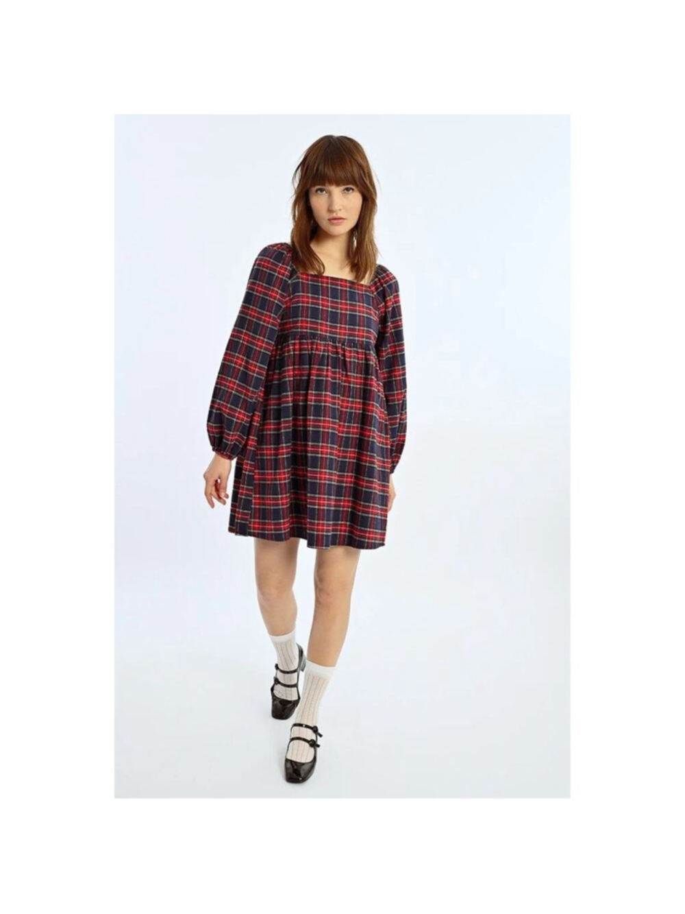 Lili Sidonio for Molly Bracken Plaid Flannel Tartan Babydoll Mini Dress M - Picture 4 of 10